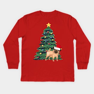 Cute Pug Christmas Tree Kids Long Sleeve T-Shirt